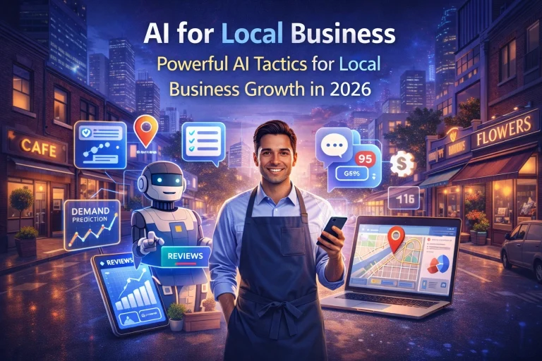 AI for Local Businesses Powerful AI Tactics for Local Business Growth in 2026 .It pic show message and laptop. It man perform duty of network