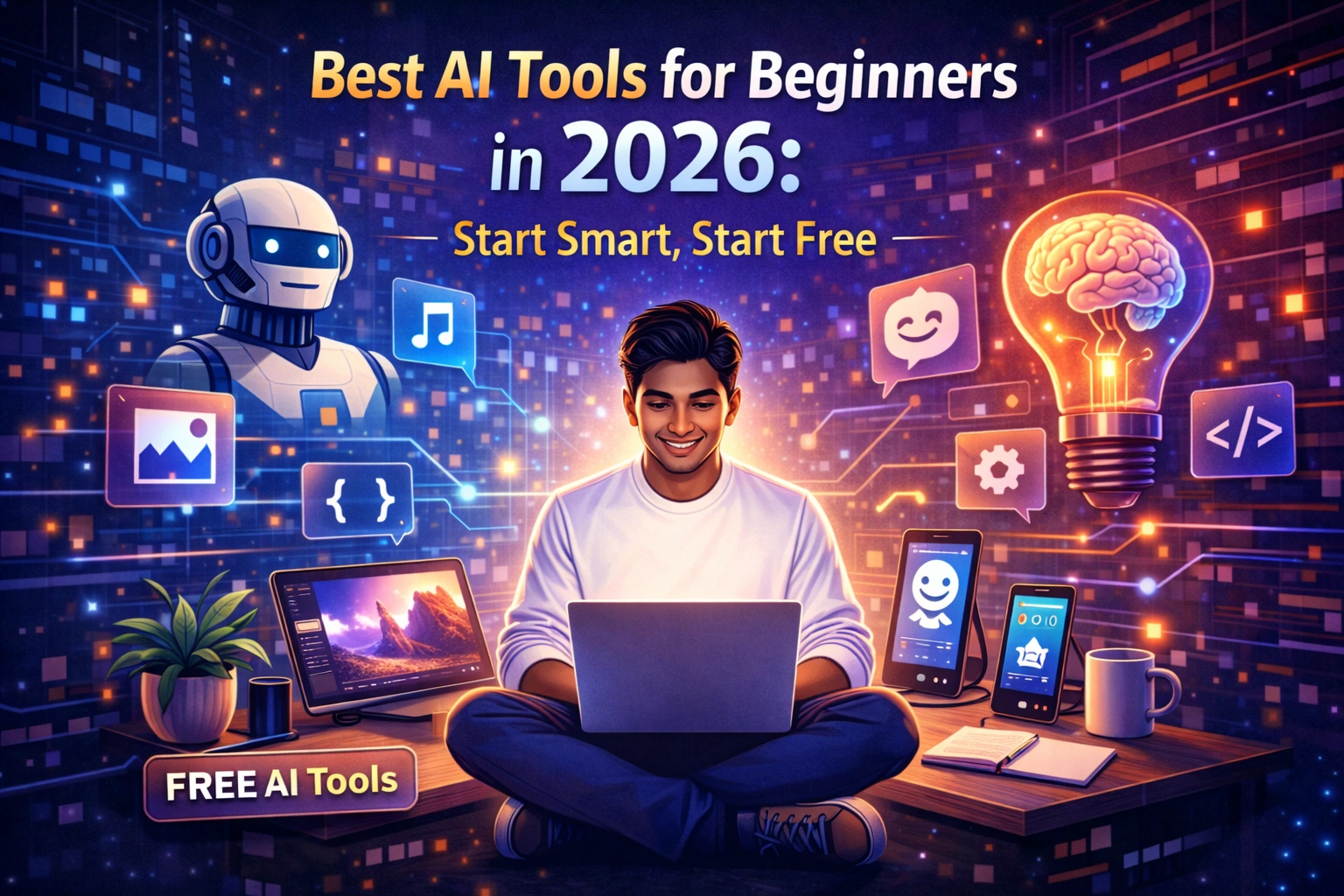 Best AI Tools for Beginners in 2026 student use laptop