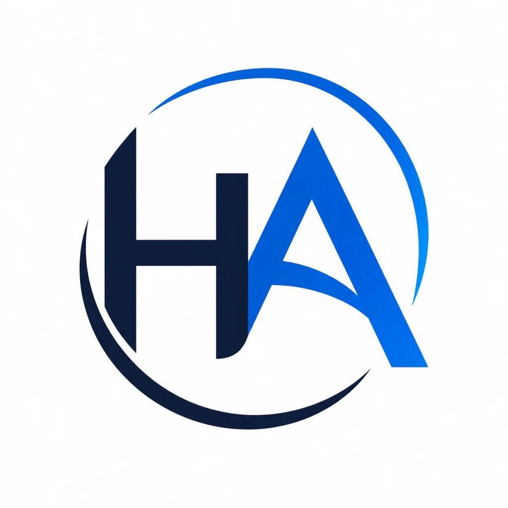 Modern HA letter logo iconfor About us with blue gradient minimalist design for website branding