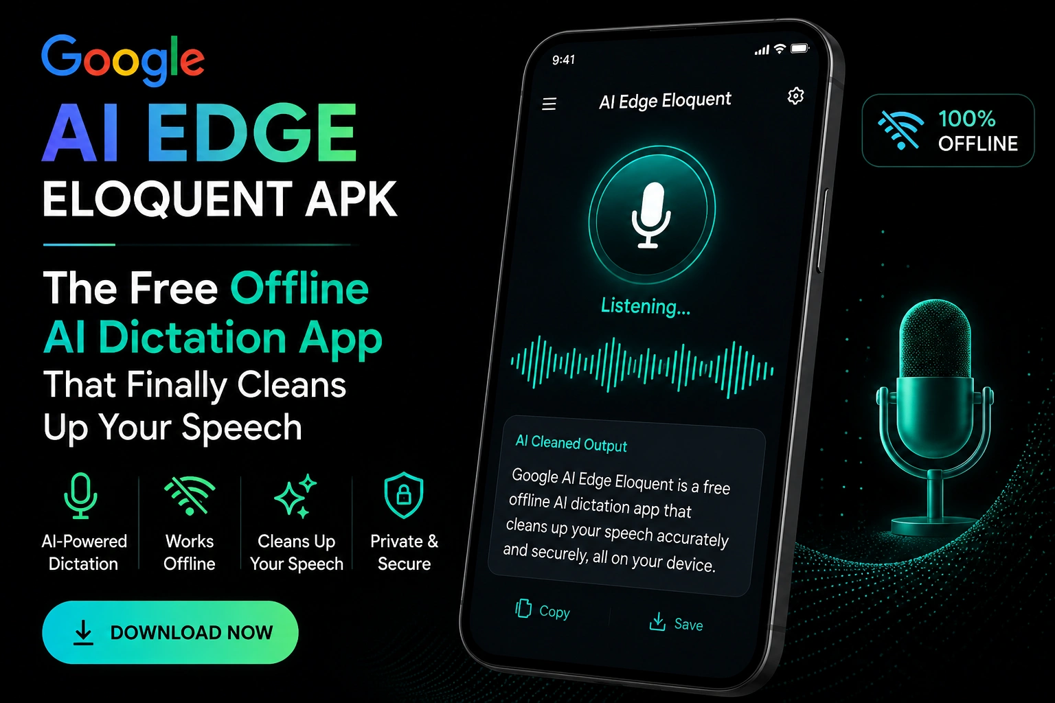 Google AI Edge Eloquent APK offline AI dictation app cleaning speech with modern mobile interface